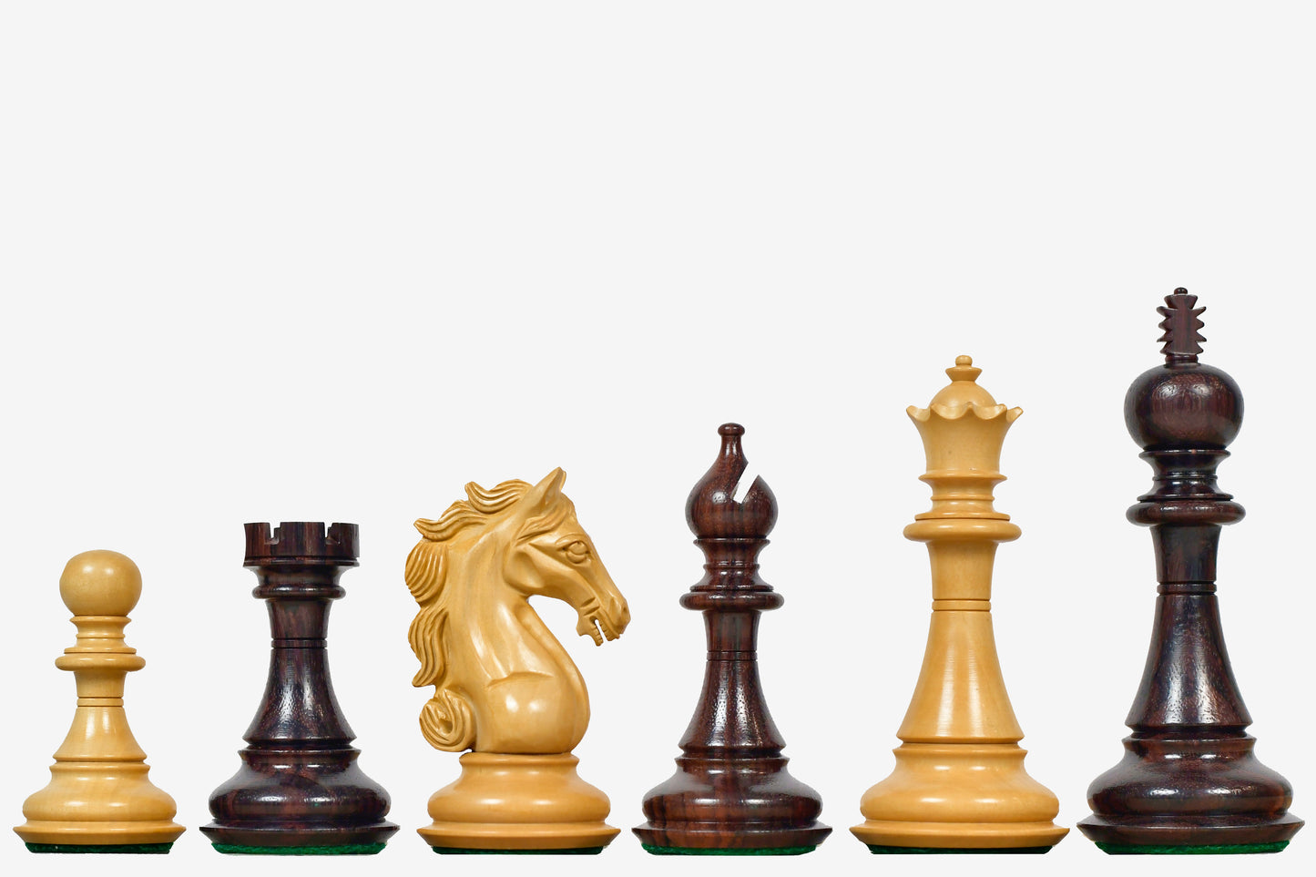 The Shera Series Staunton Weighted Chess Pieces V2.0 in Rosewood / Boxwood - 4.5" King