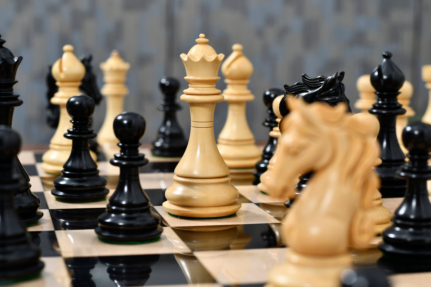 The Shera Series Staunton Triple Weighted Chess Pieces V2.0 in Ebonized / Boxwood - 4.5" King