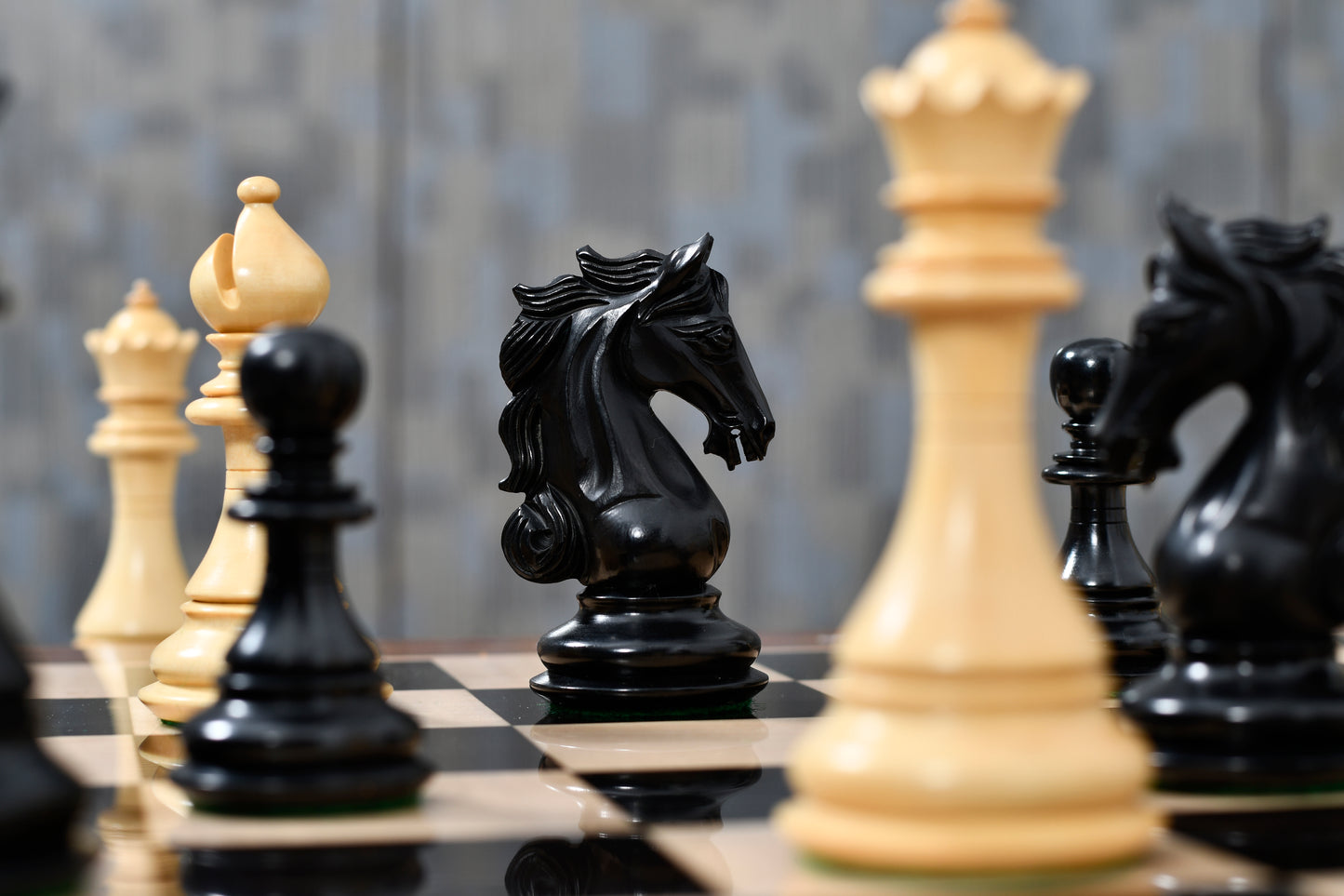 The Shera Series Staunton Triple Weighted Chess Pieces V2.0 in Ebonized / Boxwood - 4.5" King