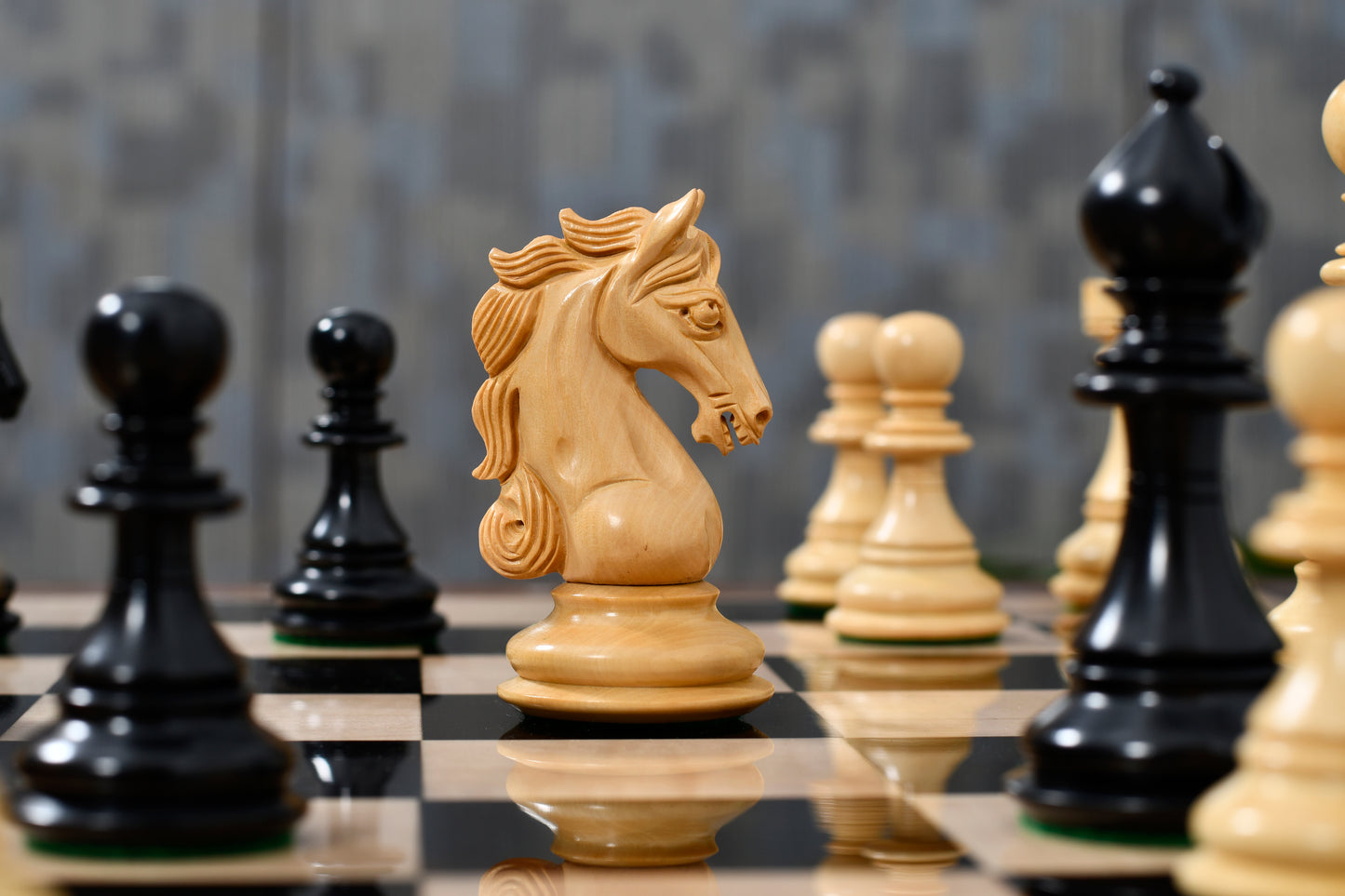 The Shera Series Staunton Triple Weighted Chess Pieces V2.0 in Ebonized / Boxwood - 4.5" King