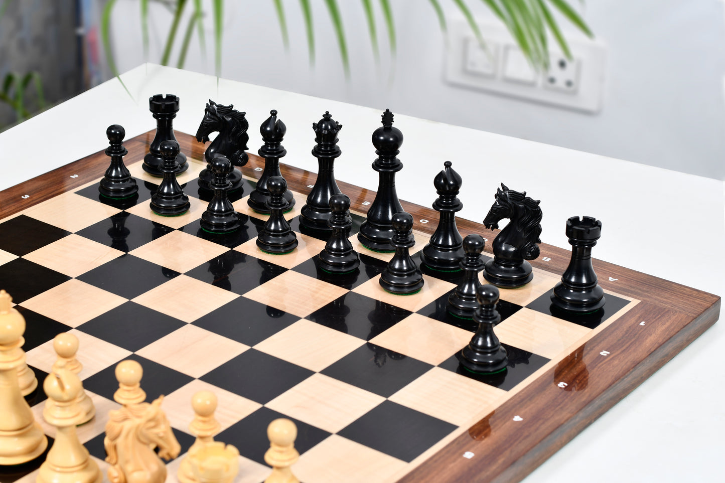 The Shera Series Staunton Triple Weighted Chess Pieces V2.0 in Ebonized / Boxwood - 4.5" King