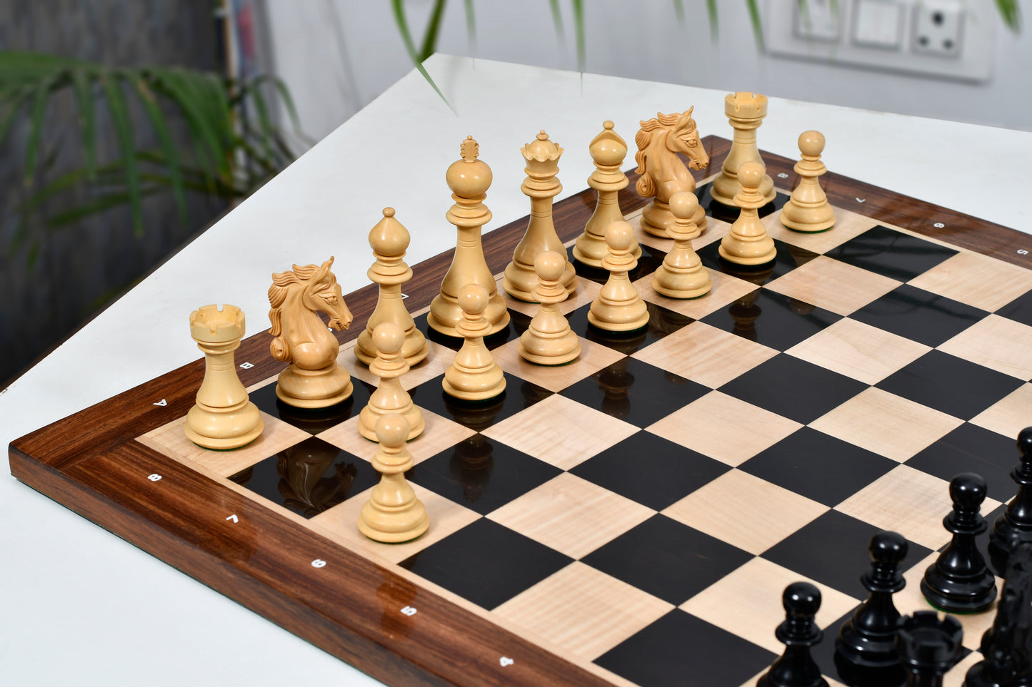 The Shera Series Staunton Triple Weighted Chess Pieces V2.0 in Ebonized / Boxwood - 4.5" King
