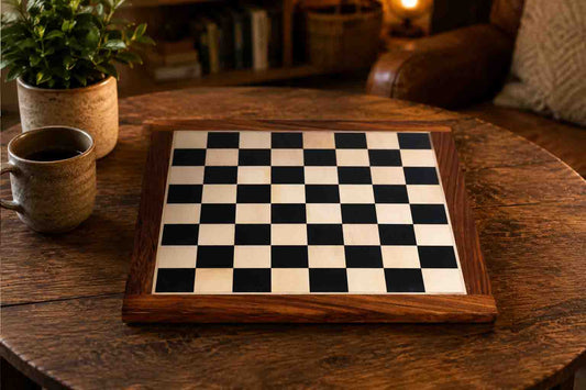 Solid Wooden Indian Chess Board in Genuine Ebony Wood & Maple Wood with Sheesham Wood Border  17" (45 mm)