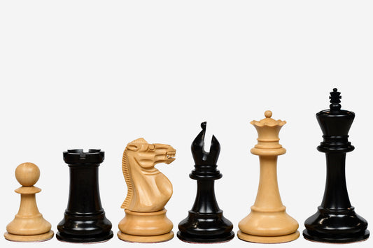 The Staunton Series (Jaques Pattern) Chess Pieces in Ebony & Box Wood - 3.4" King