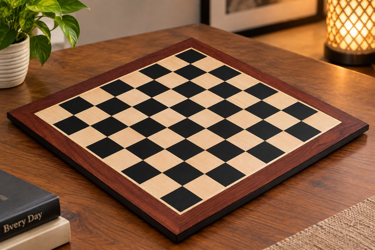 21" Wooden Chess Board in Ebony & Maple Look with Epoxy Matte Finish – 55mm Squares