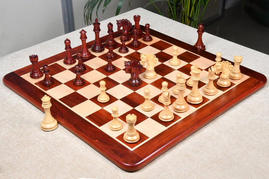 Combo of The Pegasus Series Artisan Staunton Chess Pieces ver 2.0 in Padauk Wood / Boxwood - 4.6" King with Solid Wooden Chess Board - 23"