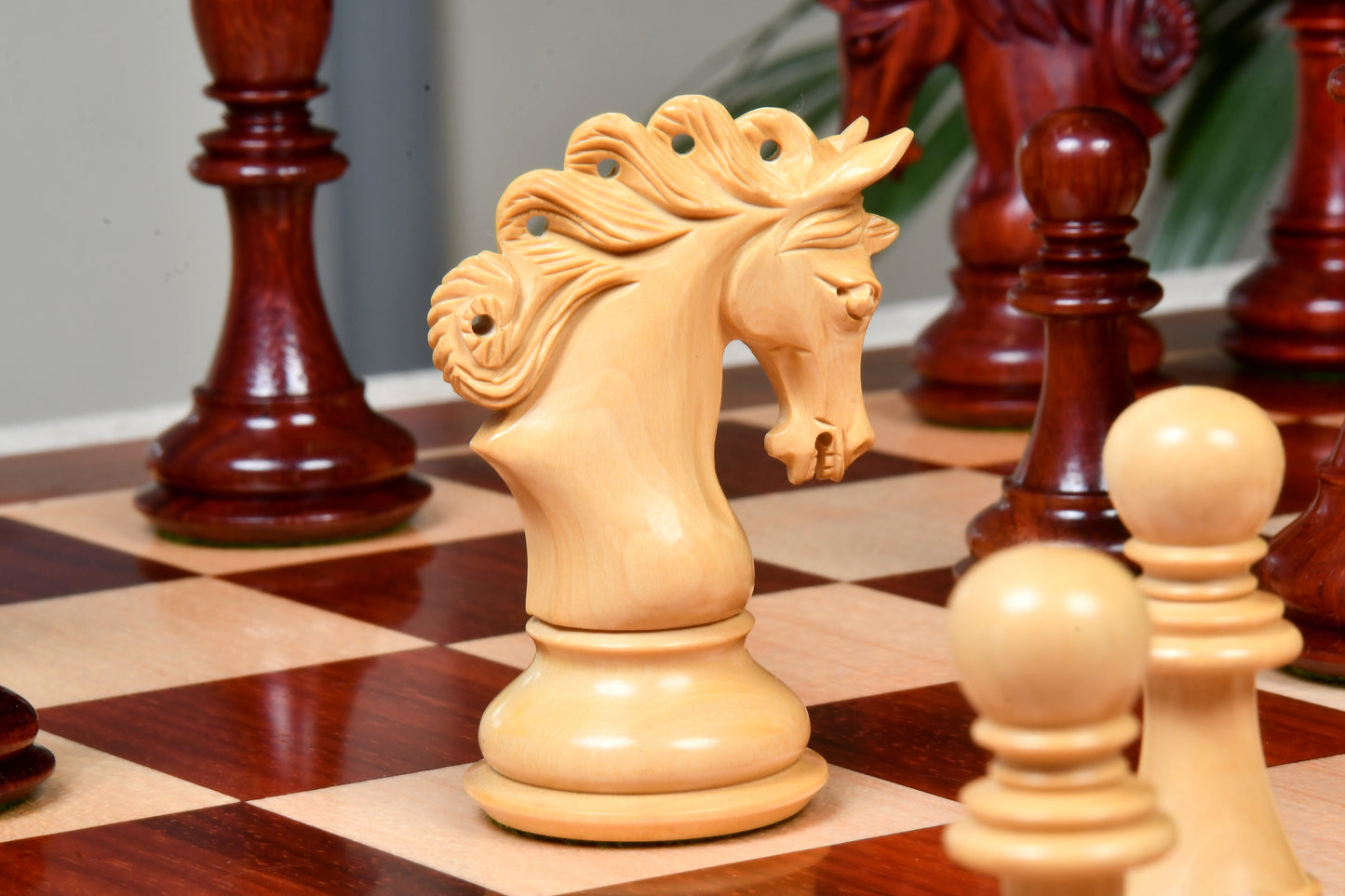 Combo of The Pegasus Series Artisan Staunton Chess Pieces ver 2.0 in Padauk Wood / Boxwood - 4.6" King with Solid Wooden Chess Board - 23"