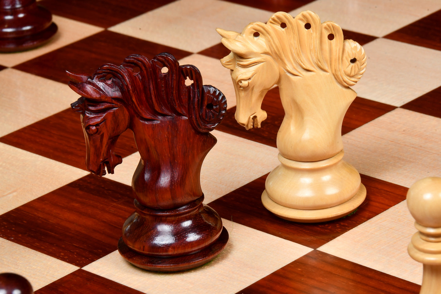 Combo of The Pegasus Series Artisan Staunton Chess Pieces ver 2.0 in Padauk Wood / Boxwood - 4.6" King with Solid Wooden Chess Board - 23"