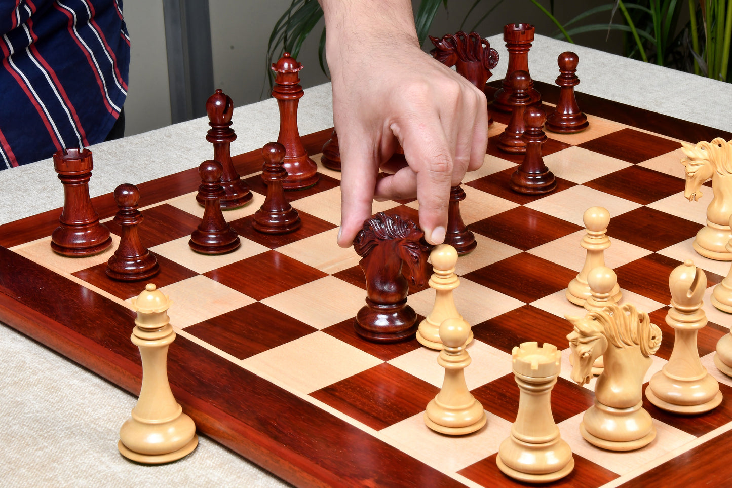 Combo of The Pegasus Series Artisan Staunton Chess Pieces ver 2.0 in Padauk Wood / Boxwood - 4.6" King with Solid Wooden Chess Board - 23"