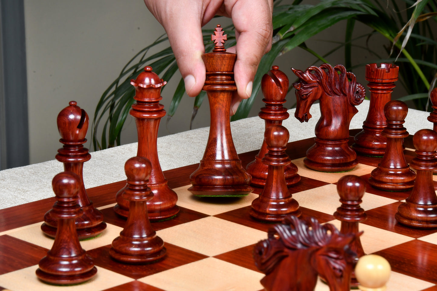 Combo of The Pegasus Series Artisan Staunton Chess Pieces ver 2.0 in Padauk Wood / Boxwood - 4.6" King with Solid Wooden Chess Board - 23"