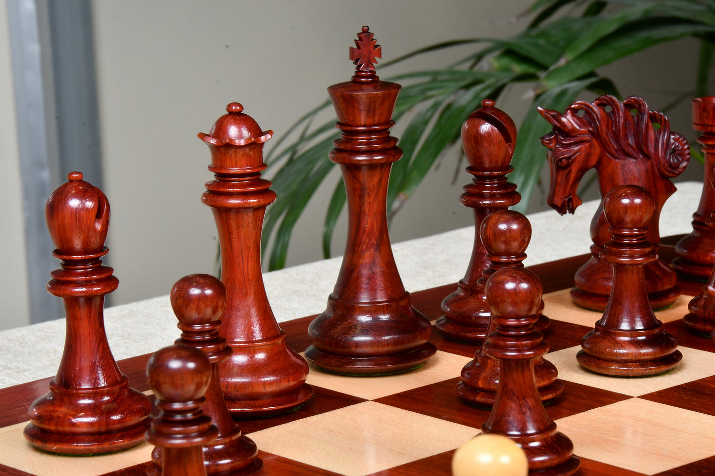 Combo of The Pegasus Series Artisan Staunton Chess Pieces ver 2.0 in Padauk Wood / Boxwood - 4.6" King with Solid Wooden Chess Board - 23"