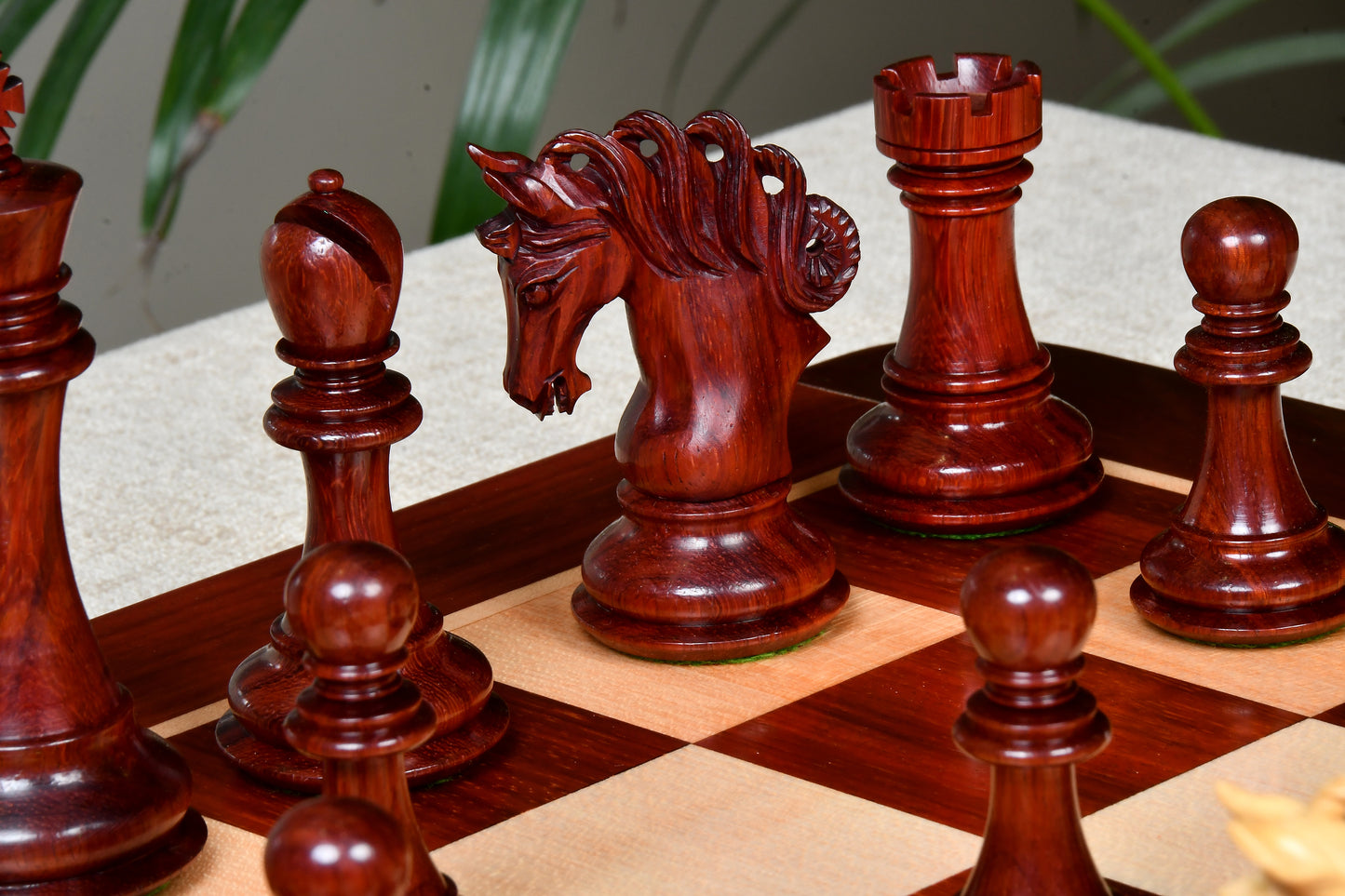 Combo of The Pegasus Series Artisan Staunton Chess Pieces ver 2.0 in Padauk Wood / Boxwood - 4.6" King with Solid Wooden Chess Board - 23"