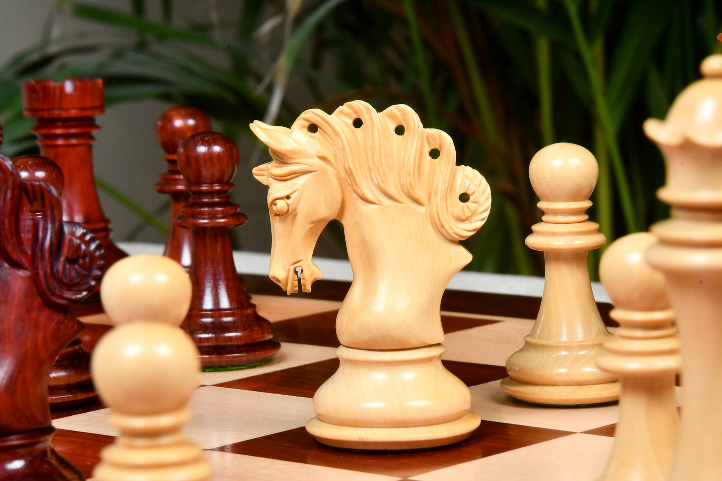 Combo of The Pegasus Series Artisan Staunton Chess Pieces ver 2.0 in Padauk Wood / Boxwood - 4.6" King with Solid Wooden Chess Board - 23"