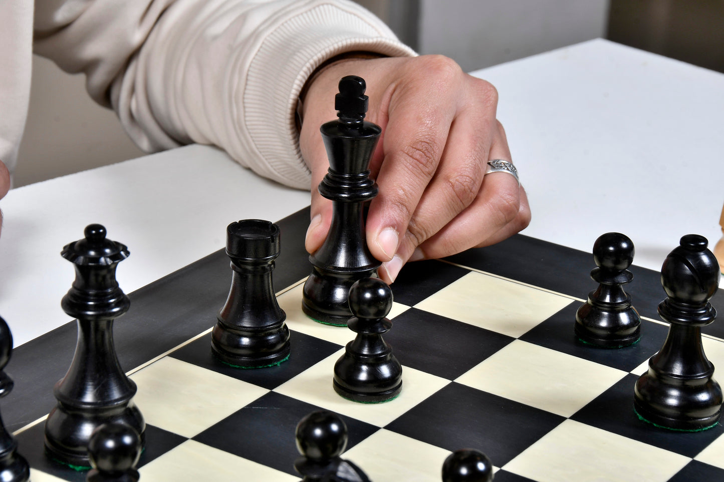 Tournament Series Championship Chess Pieces with German Knight in Ebonized Boxwood & Natural Boxwood - 3.75" King