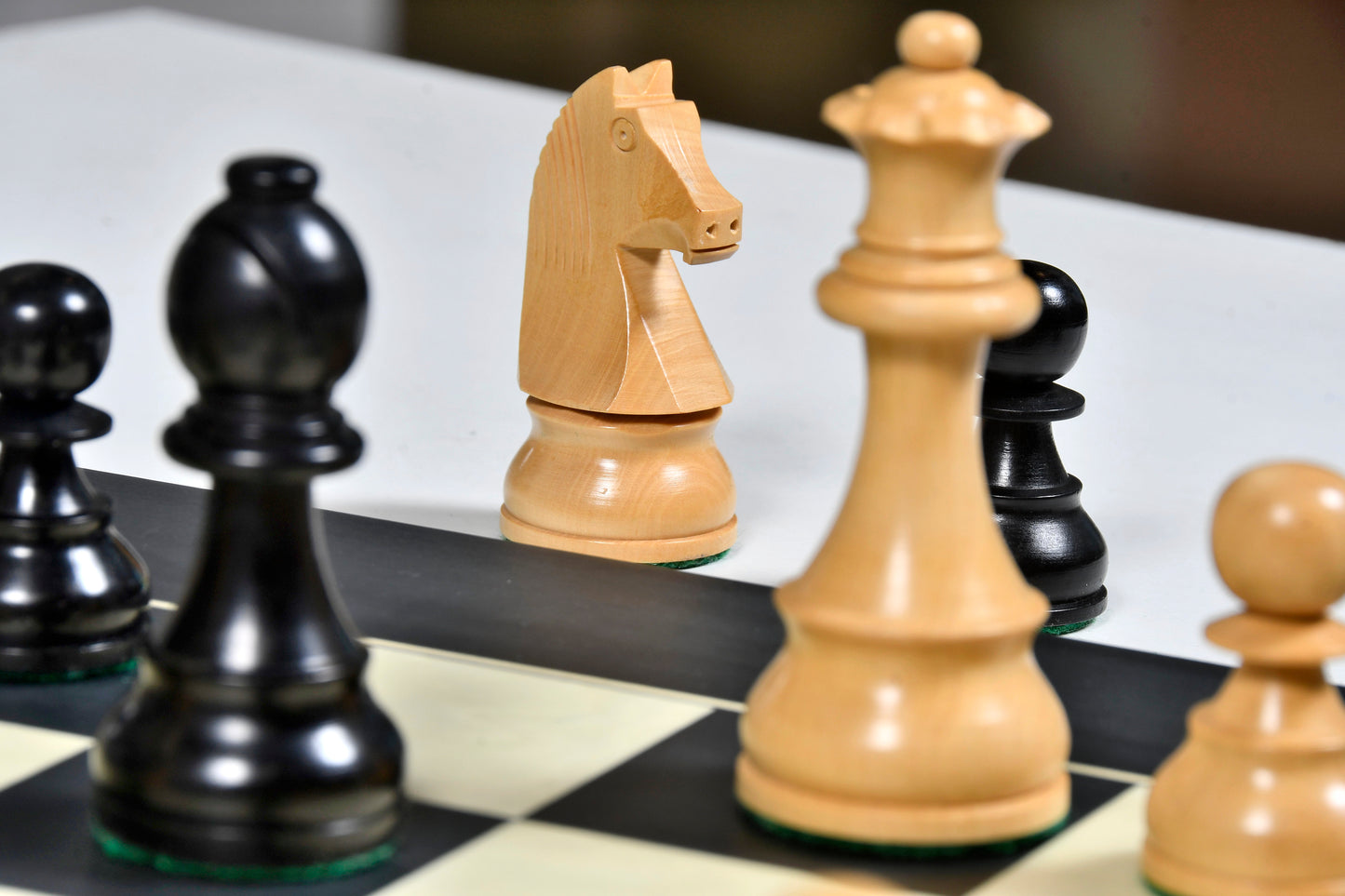 Tournament Series Championship Chess Pieces with German Knight in Ebonized Boxwood & Natural Boxwood - 3.75" King