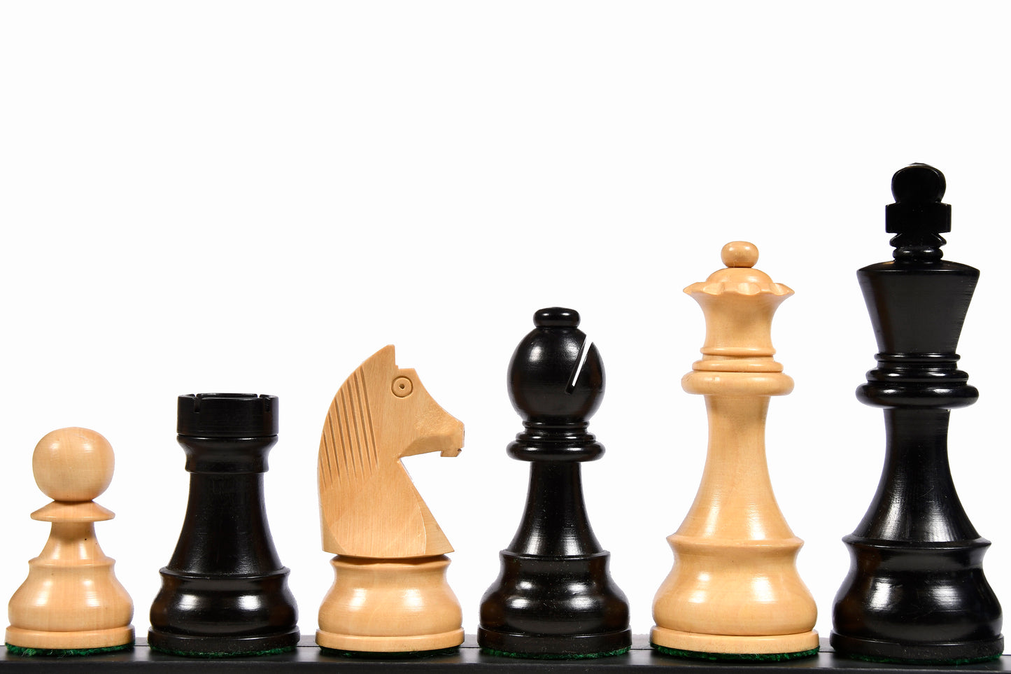 Tournament Series Championship Chess Pieces with German Knight in Ebonized Boxwood & Natural Boxwood - 3.75" King