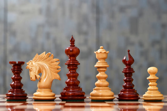 The St. Petersburg Luxury Artisan Series Chess Pieces in Bud Rosewood / Boxwood - 4.3" King with Storage Box