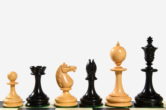 Reproduced 3.6" King Size William Hamlett Wooden Chess Pieces in Ebonywood & Boxwood
