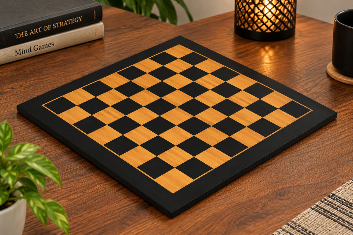 21" Wooden Chess Board in Ebony & Antique Wood Look with Epoxy Matte Finish - 55 mm