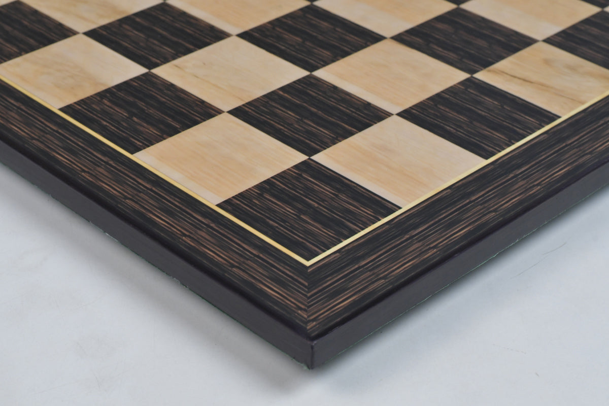 21" Wooden Chess Board in Tiger Ebony & Maple Look with Epoxy Matte Finish – 55mm Squares
