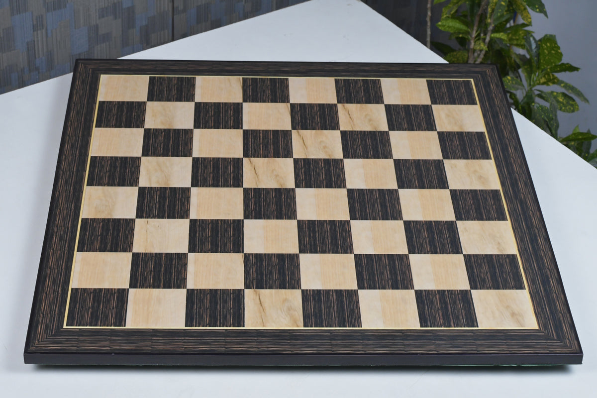 21" Wooden Chess Board in Tiger Ebony & Maple Look with Epoxy Matte Finish – 55mm Squares