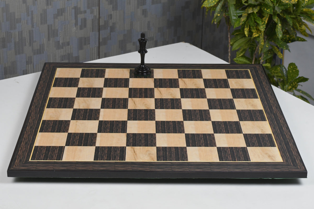 21" Wooden Chess Board in Tiger Ebony & Maple Look with Epoxy Matte Finish – 55mm Squares
