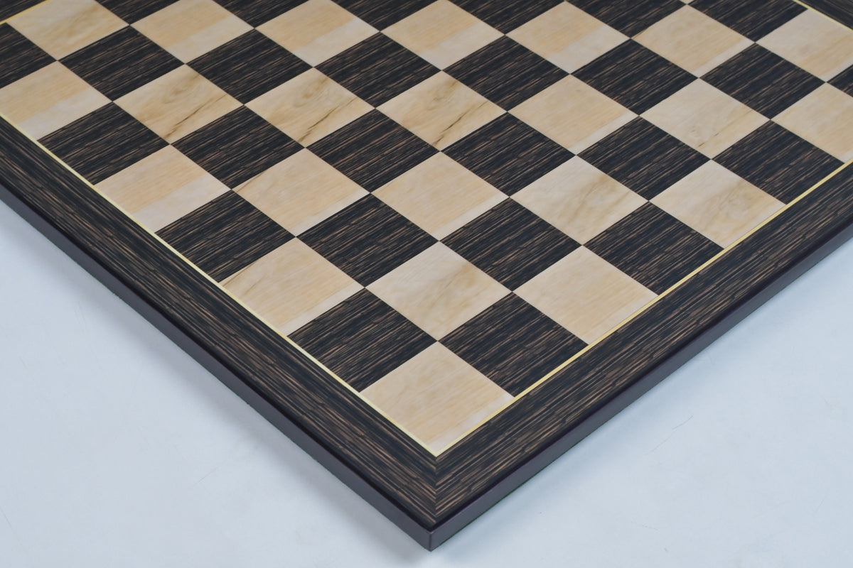 21" Wooden Chess Board in Tiger Ebony & Maple Look with Epoxy Matte Finish – 55mm Squares