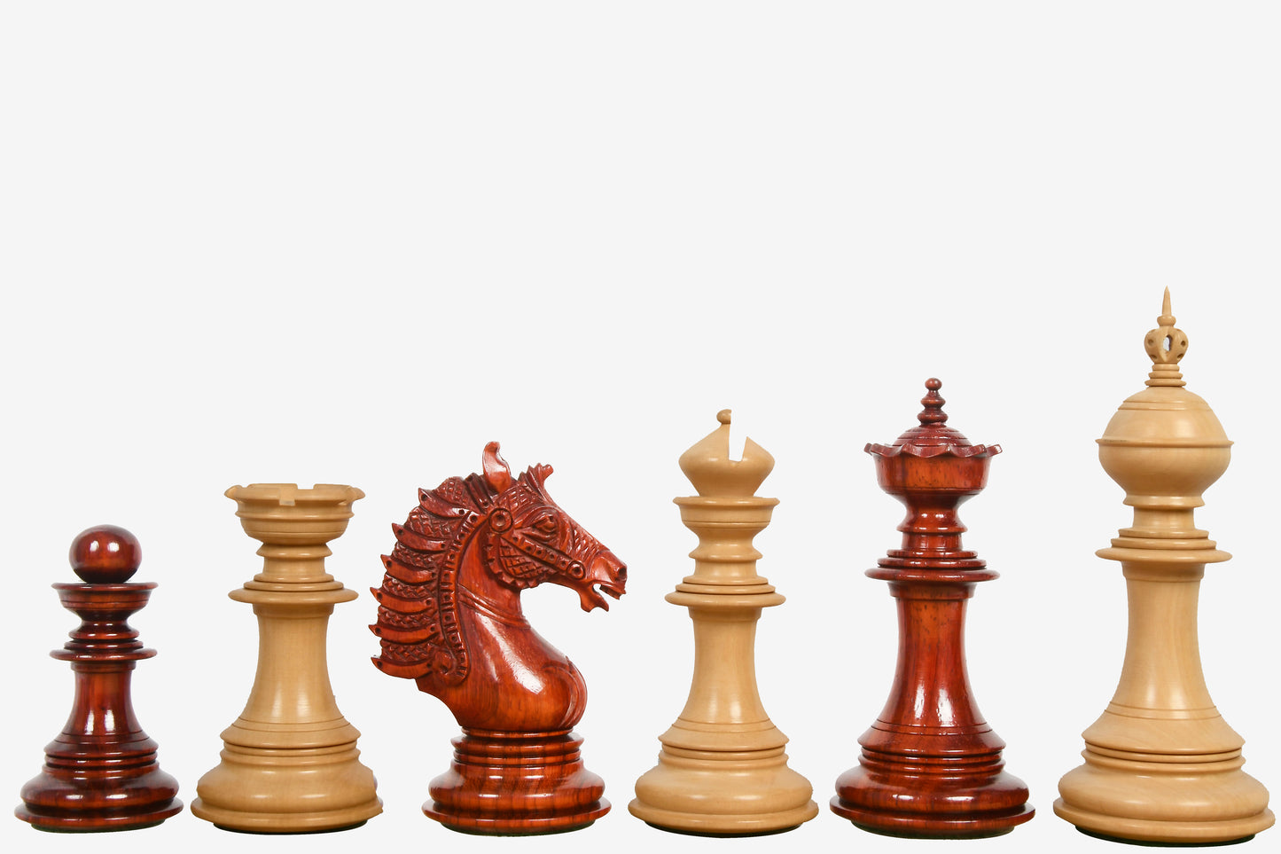 The Sikh Empire Series Triple Weighted Wooden Handmade Chess Pieces in Bud Rosewood (Padauk) and Indian Boxwood - 4.5" King