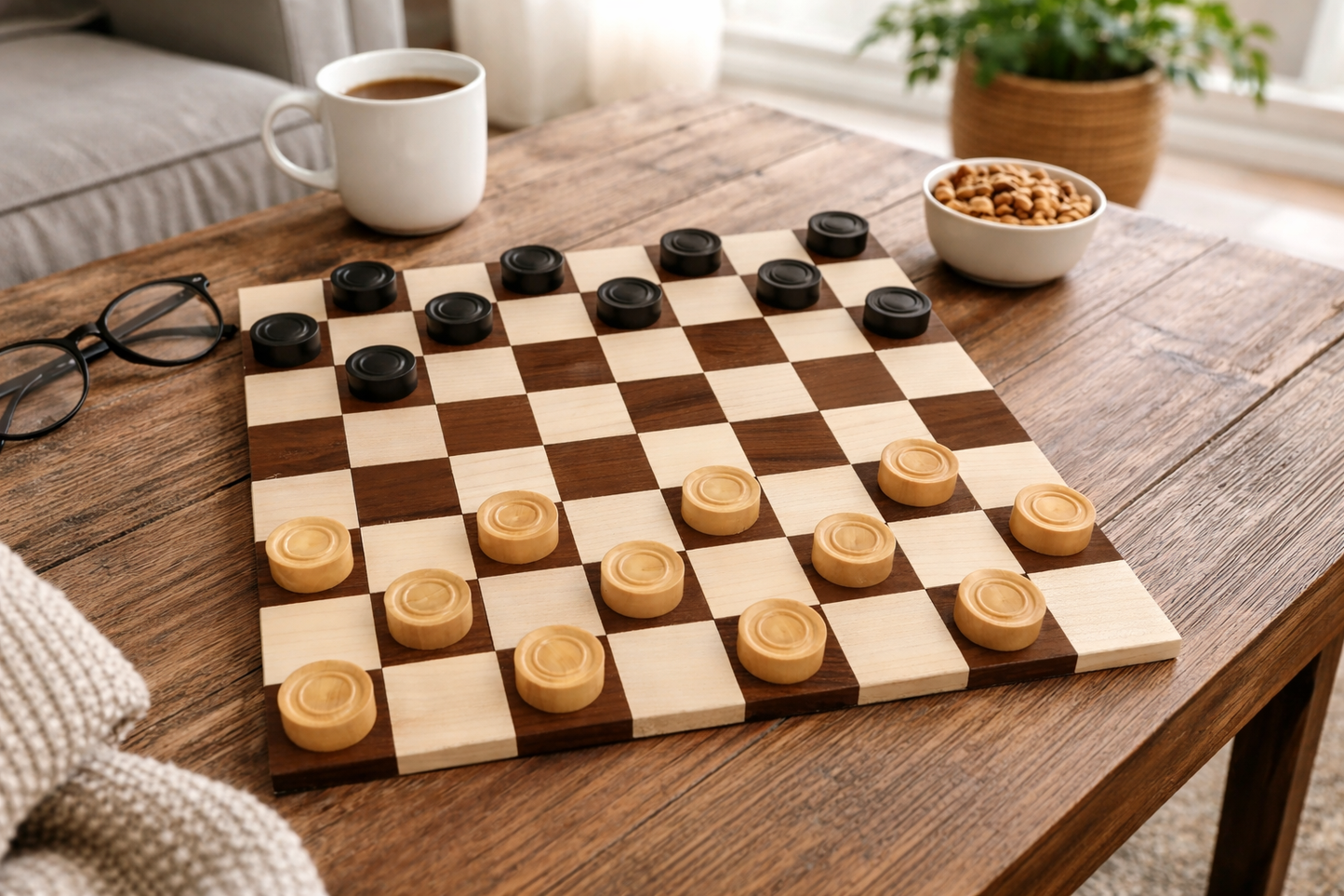 Wooden Checkers / Draught Set in Stained Dyed Boxwood & Natural Box wood - 30mm