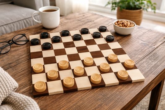 Wooden Checkers / Draught Set in Stained Dyed Boxwood & Natural Box wood - 30mm