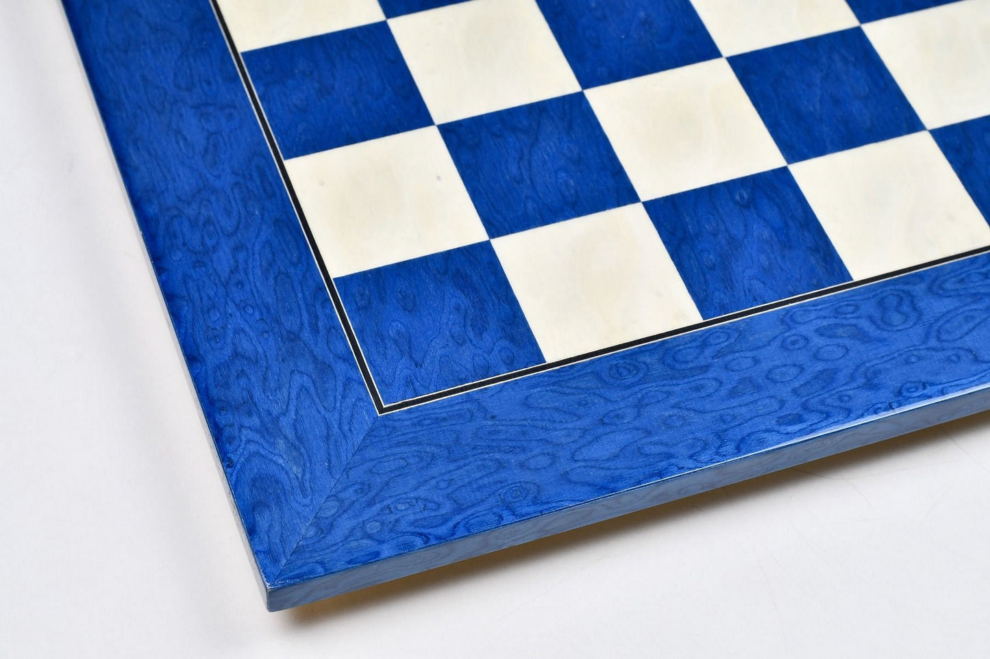 Wooden Deluxe Blue Ash Burl & White Erable Hi Gloss Finish Chess Board 22" - 55 mm