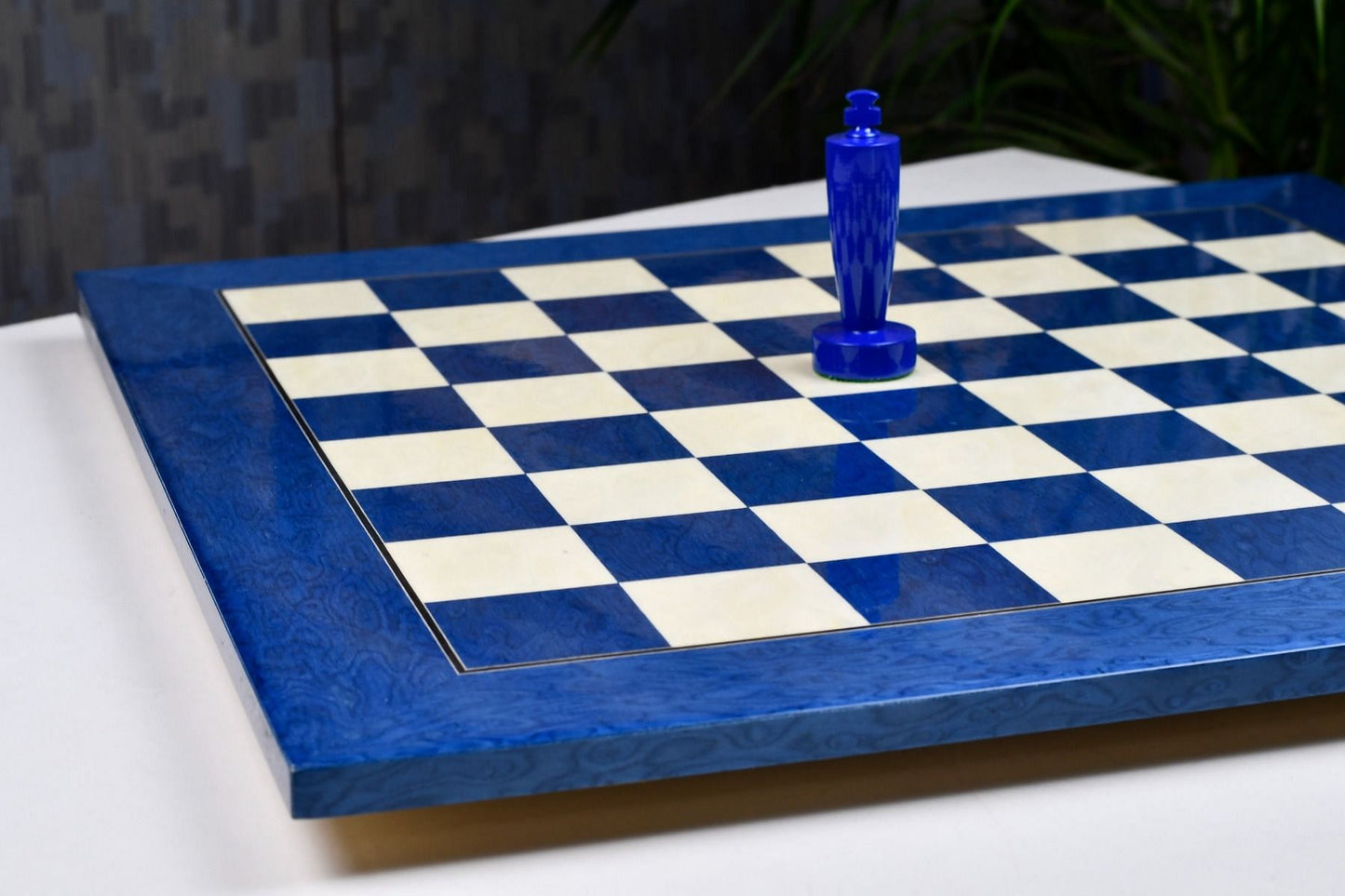 Wooden Deluxe Blue Ash Burl & White Erable Hi Gloss Finish Chess Board 22" - 55 mm