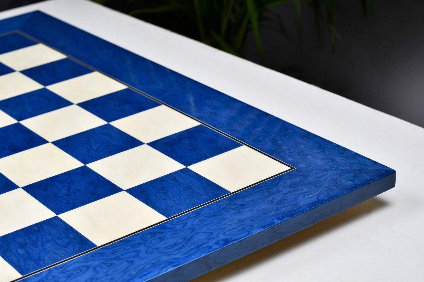 Wooden Deluxe Blue Ash Burl & White Erable Hi Gloss Finish Chess Board 22" - 55 mm