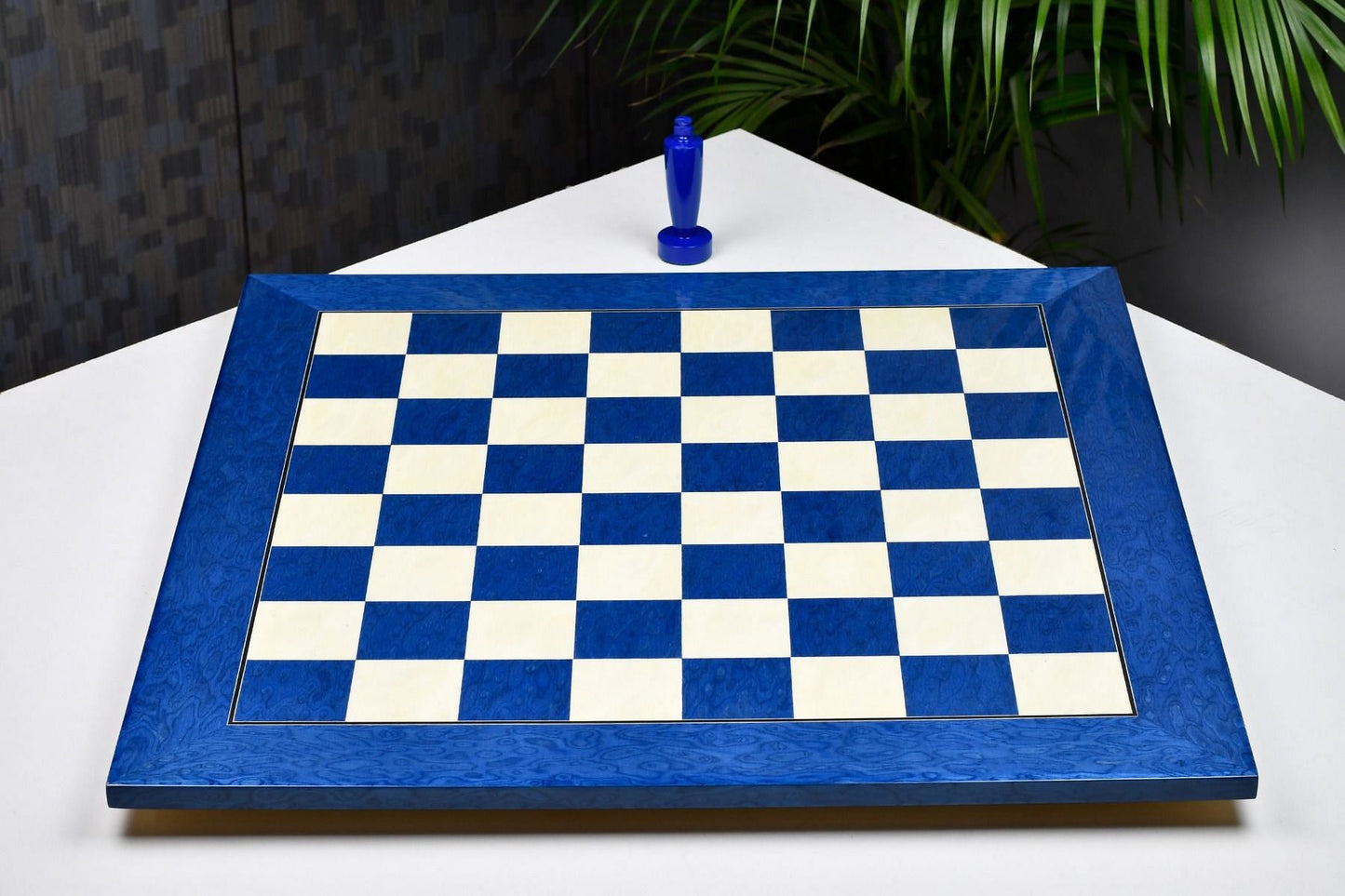 Wooden Deluxe Blue Ash Burl & White Erable Hi Gloss Finish Chess Board 22" - 55 mm