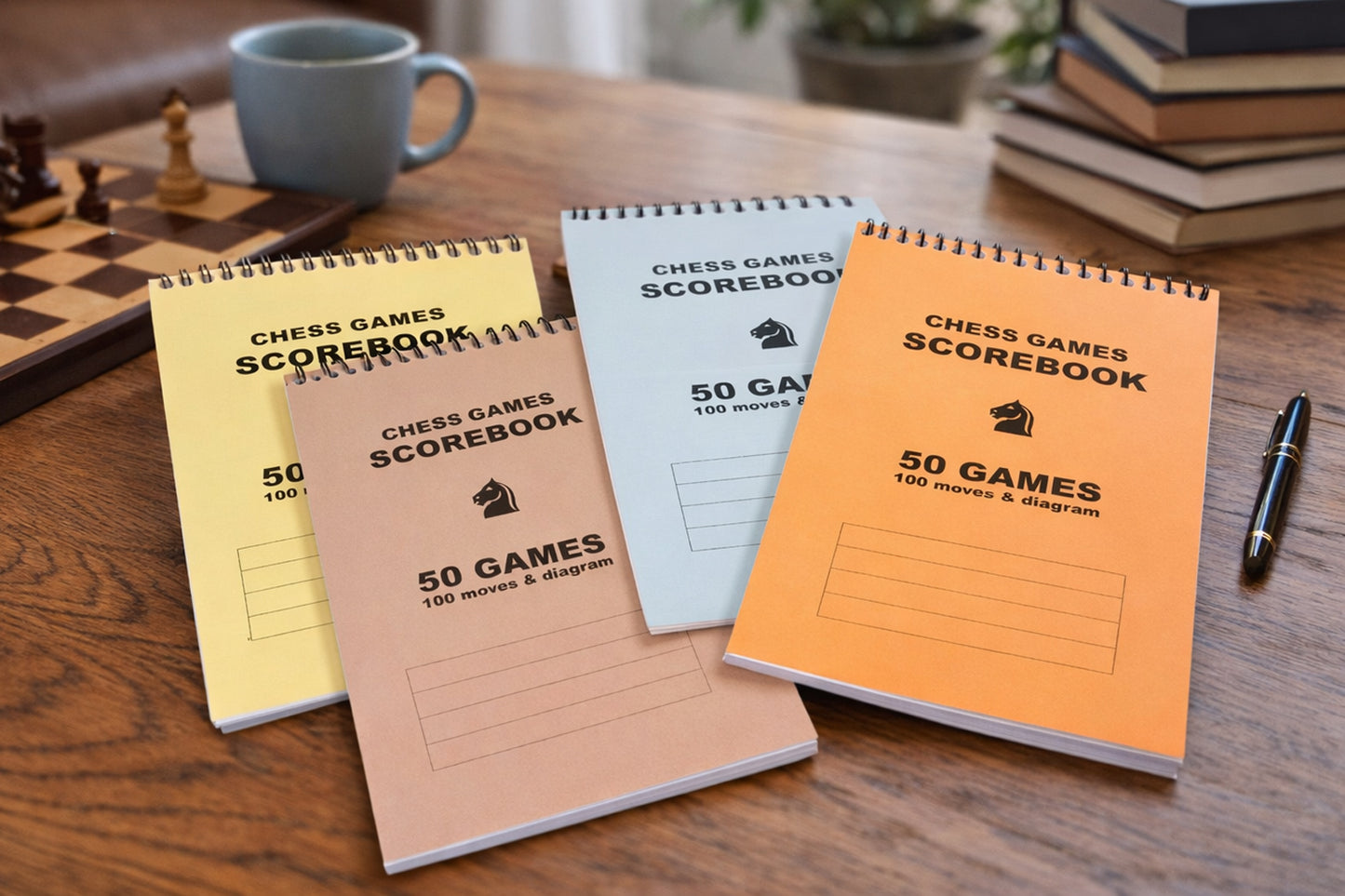 Standard Chess Score Book in Spiral Binding for Chess Tournaments - 50 Games(Pack of 4)
