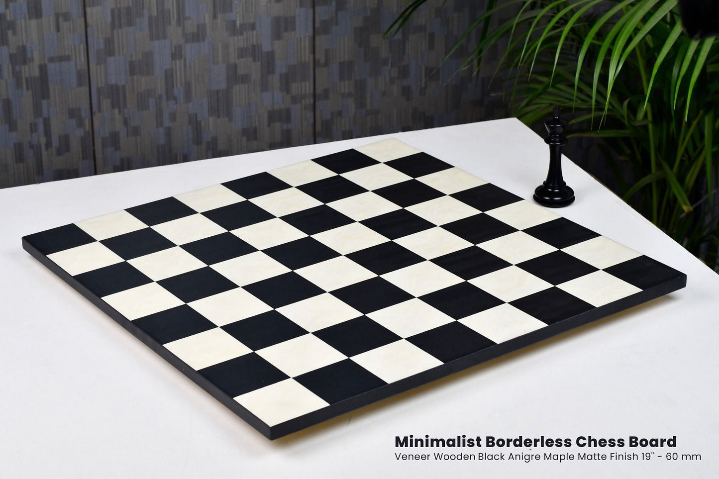 Minimalist Veneer Wooden Deluxe Black Anigre Maple Matte Finish Borderless Chess Board 19" - 60 mm