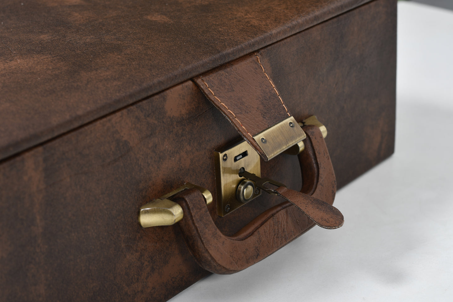 Brown Leatherette Chess Set Storage Box Coffer with Double Tray Fixed Slots for 4.2" - 4.8" Pieces