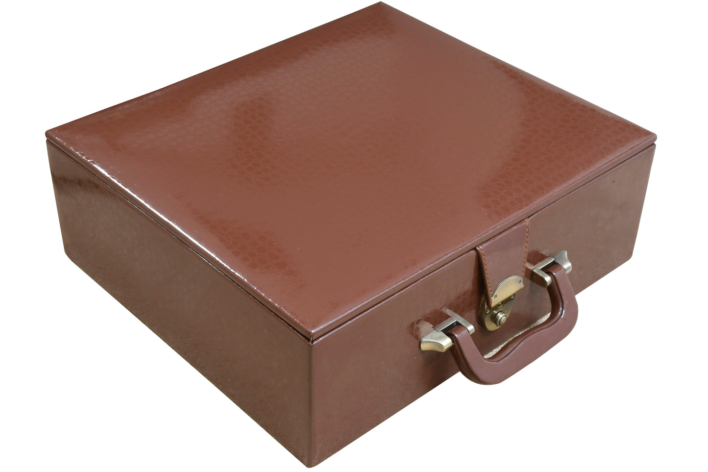 Leatherette Chess Set Coffer Storage Box with Hi-Gloss Crocodile Pattern Finish for 4.2" - 4.7" Pieces
