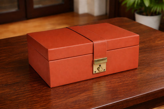 Genuine Leather Brown Color Storage Box for 3" - 4" Chess Set