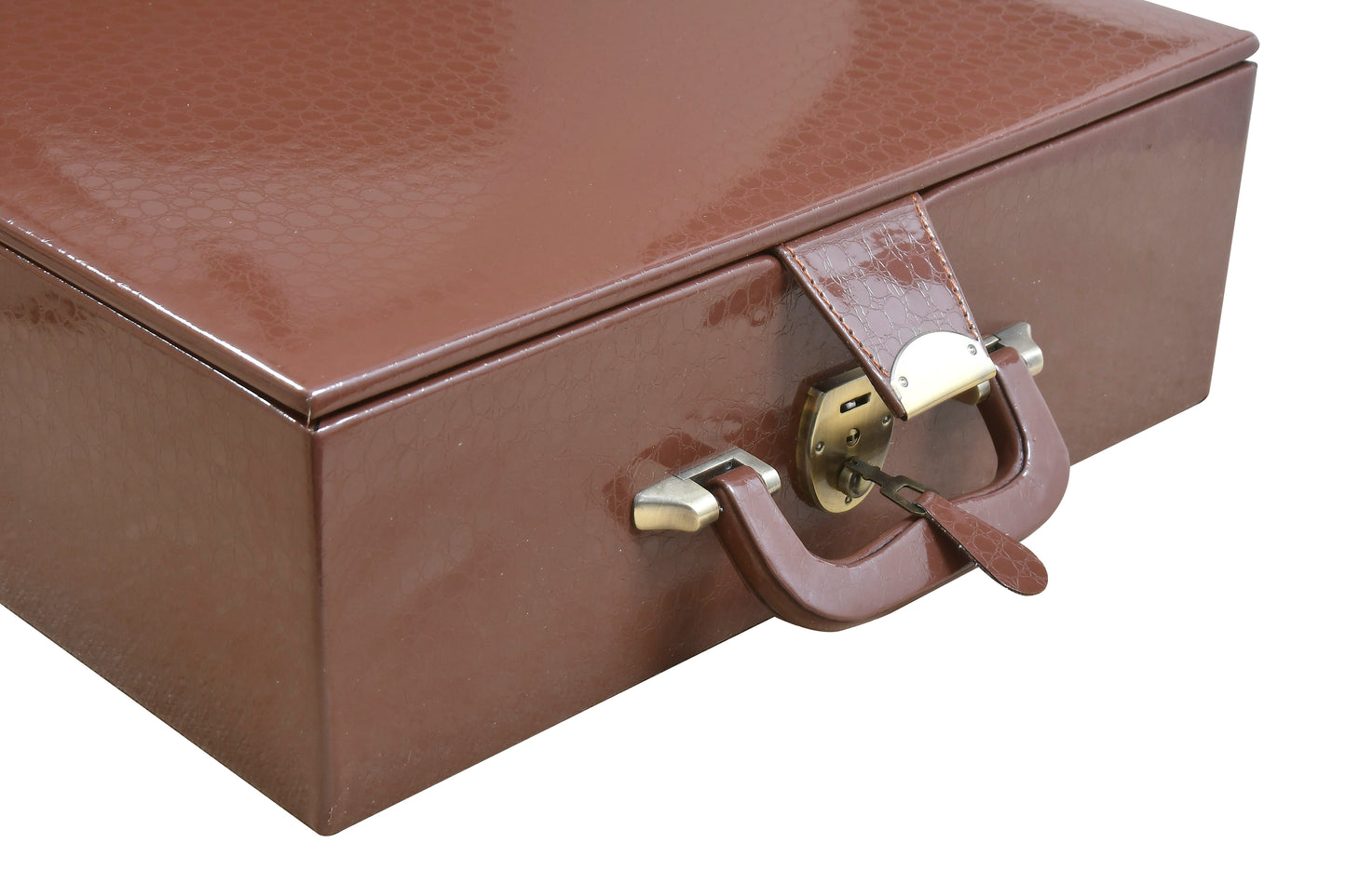 Leatherette Chess Set Coffer Storage Box with Hi-Gloss Crocodile Pattern Finish for 4.2" - 4.7" Pieces