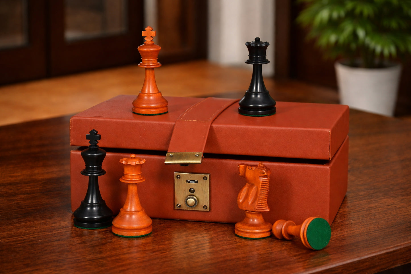 Genuine Leather Brown Color Storage Box for 3" - 4" Chess Set