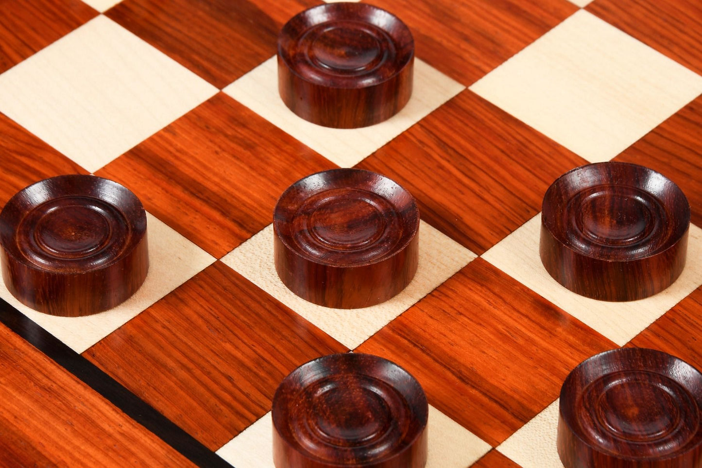 Wooden Checkers / Draught Set in Bud Rose Wood & Box wood - 35mm