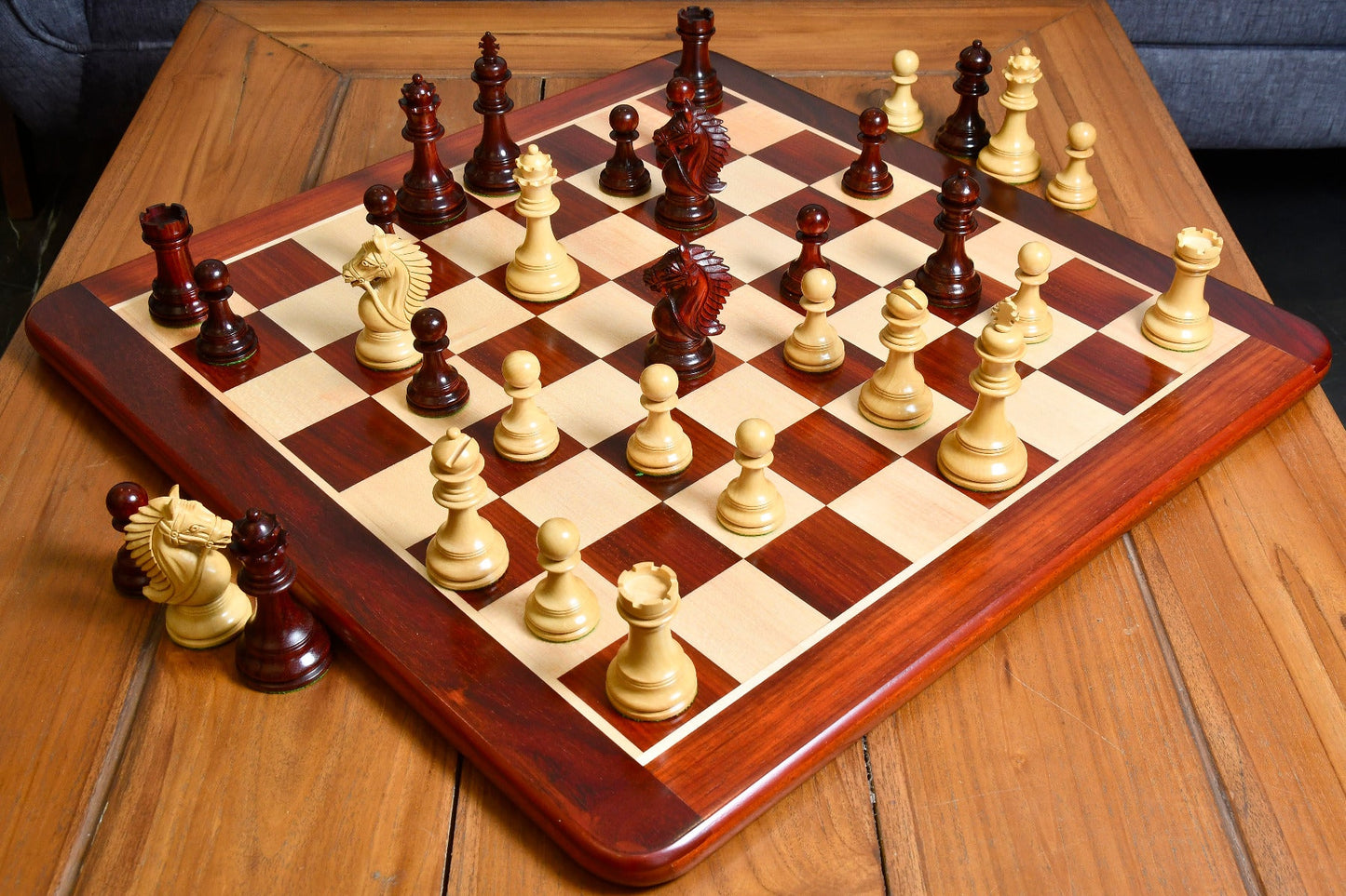 Combo of 2016 Bridle Series Luxury Chess Pieces with Wooden Board in Bud Rose / Box Wood - 4.2" King