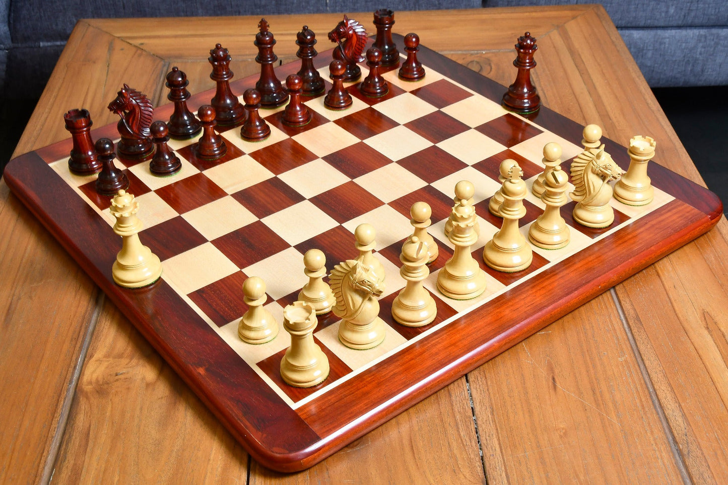 Combo of 2016 Bridle Series Luxury Chess Pieces with Wooden Board in Bud Rose / Box Wood - 4.2" King