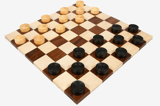 Wooden Checkers / Draught Set in Stained Dyed Boxwood & Natural Box wood - 30mm