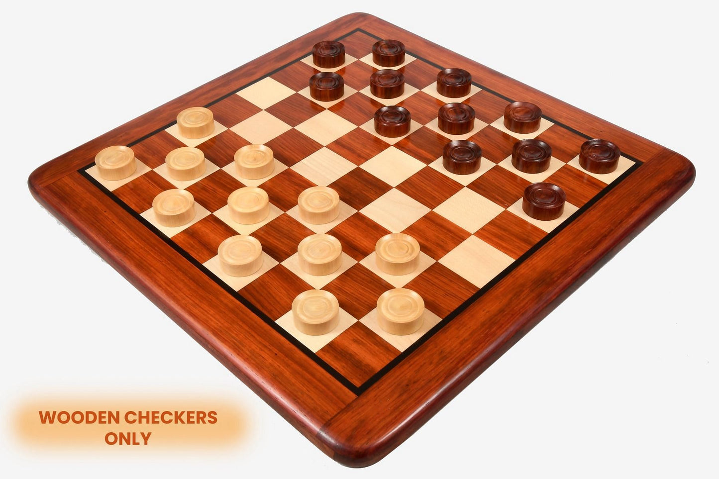 Wooden Checkers / Draught Set in Bud Rose Wood & Box wood - 35mm