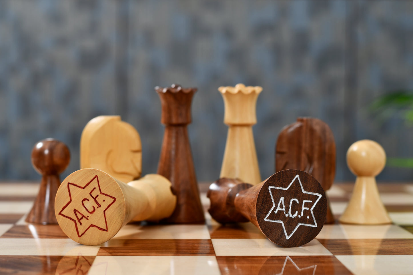 The Australian War Memorial Reproduced Chess Pieces by ACF in Sheesham & Natural Boxwood / King Base Stamping - 3.5" King