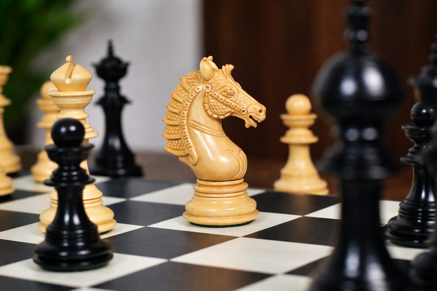 The Sikh Empire Series Triple Weighted Wooden Handmade Chess Pieces in Genuine Ebony Wood and Indian Boxwood - 4.5" King with Extra Queens