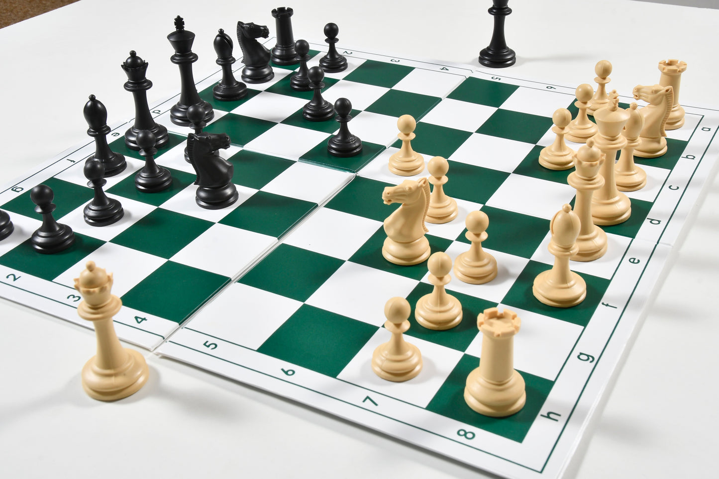 The Blitz Series Plastic Chess Pieces in Black Dyed & Natural White Solid Plastic - 3.8" King