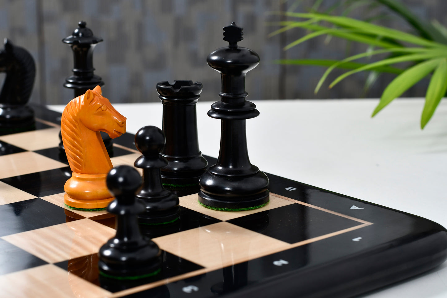 19th Century Antique Austrian Series Chess Pieces in Ebonized Boxwood & Golden Antiqued Boxwood - 4.27" King